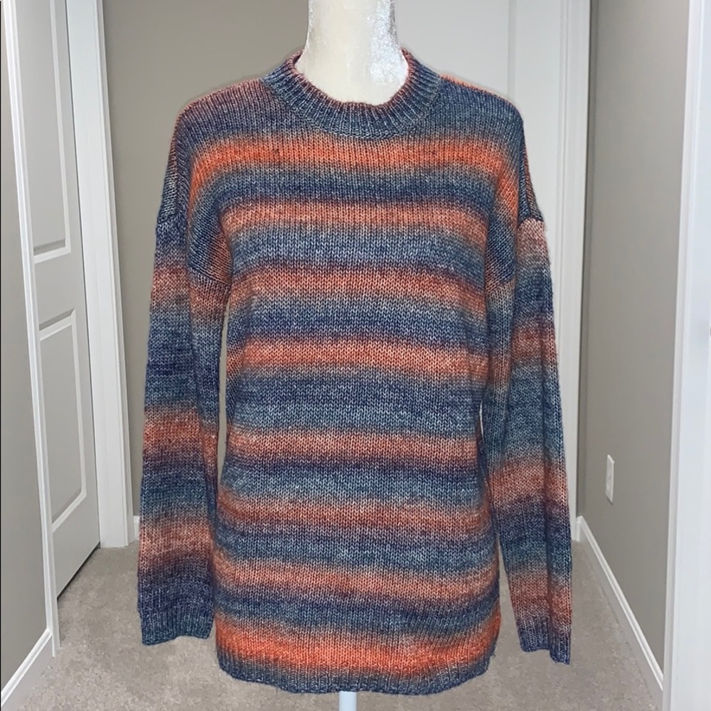 BB Dakota faded denim multi-colored crew neck sweater